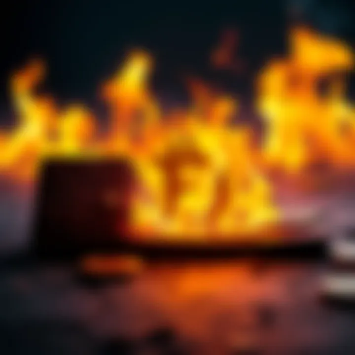 Five Bitcoin wallets transferring funds to a burn address, showing the graph of BTC movement with flames in the background