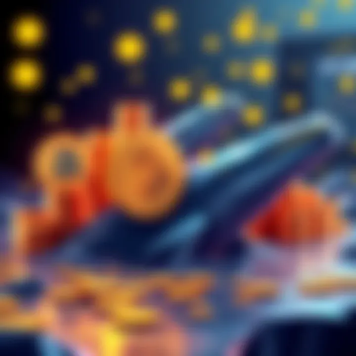 Illustration of Bitcoin whales with stacks of coins representing large BTC purchases