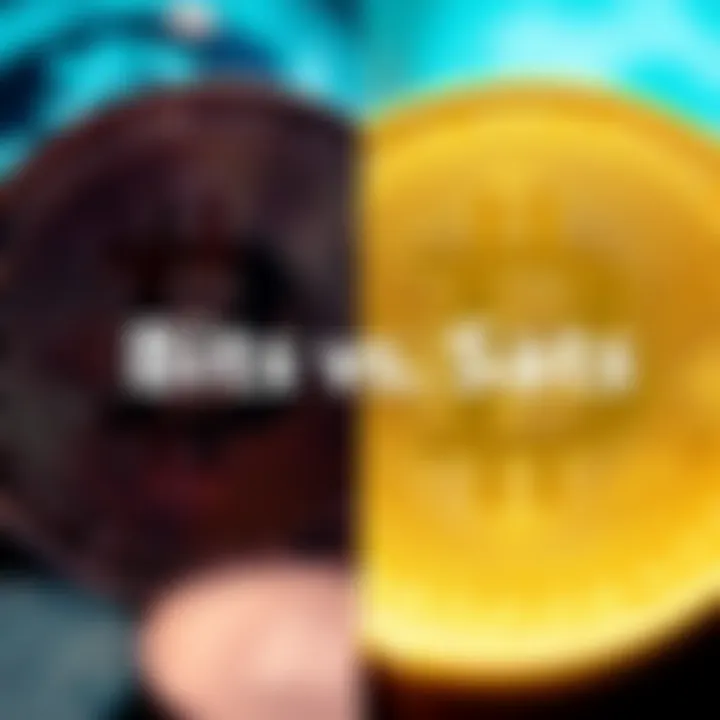 A visual comparison highlighting 'Bits' and 'Sats' as terms used in cryptocurrency, showing 'Bits' in bold for clarity, with a simple background representing digital currency.