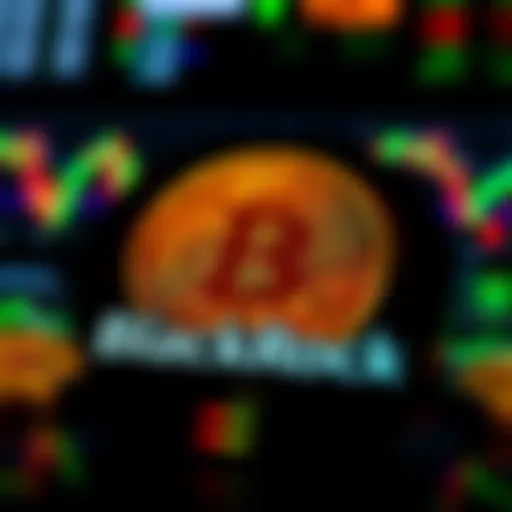 BlackRock logo with Bitcoin symbol and financial charts in the background, symbolizing a major investment move.