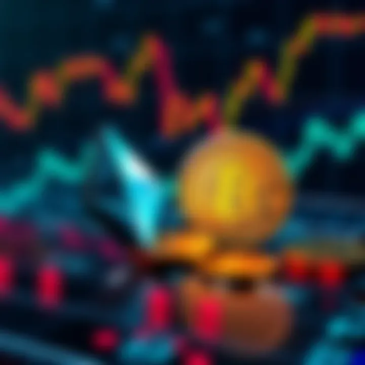 Graphical representation of BlackRock's acquisition of Ethereum and Bitcoin, showing digital coins and a financial chart