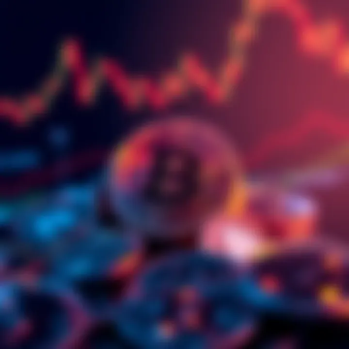 BlackRock logo with a stack of cryptocurrency coins and falling market charts