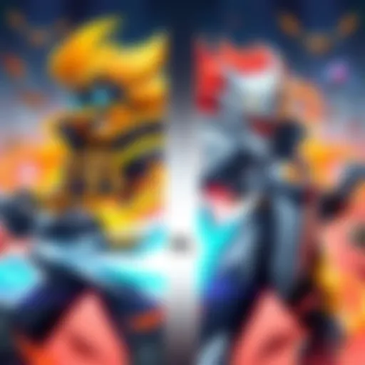A comparison of Blaze and Silver showcasing their unique styles in solo gaming, with elements representing their strategies and skills around them.