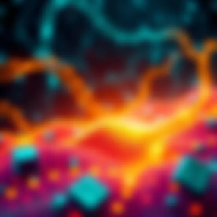 Visual representation of data streams and financial growth, showcasing blobs generating fees from data usage.