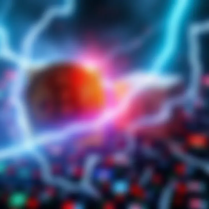 A visual representation of the Blocksize War with Bitcoin blocks and a depiction of the Lightning Network showing fast transactions.