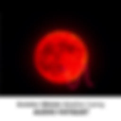 The Blood Moon glows in the night sky while sound waves ripple around it, illustrating the connection between the moon and audio fatigue.