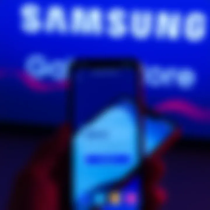 A smartphone displaying the MEXC app interface with a background showing the Samsung Galaxy Store logo.