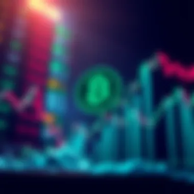 Surge in Tokenized Stocks BNB Chain logo with stock market graphs showing growth, symbolizing increased trading volume.
