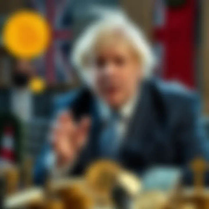 Boris Johnson speaking about Bitcoin Former Prime Minister Boris Johnson discusses Bitcoin while cardboard collectibles are displayed, highlighting his views on money amidst rising inflation.