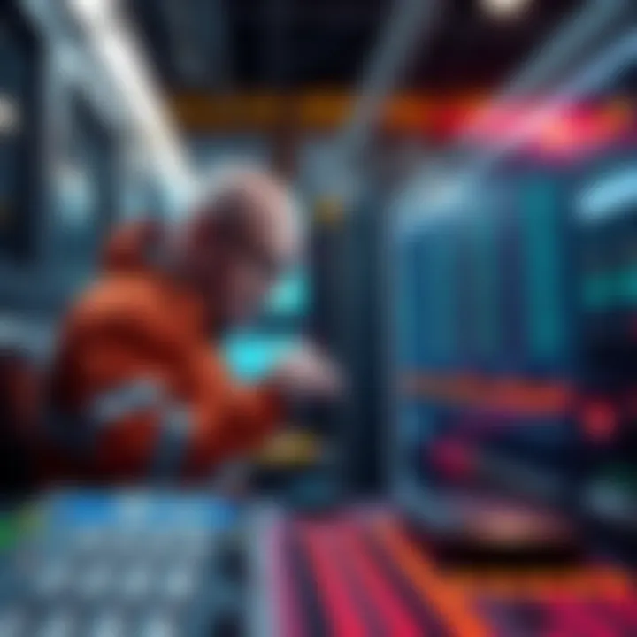 A technician examines a faulty sequencer in a control room during repairs after a service outage.