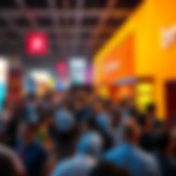 Attendees mingling at the BTC Conference in Vegas, with banners and sponsor logos in the background