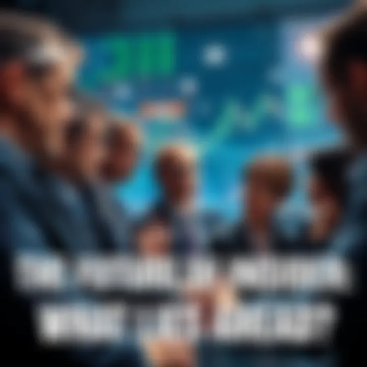 A group of business people engaged in a serious discussion about stock trading and market regulations, representing insider trading debates.