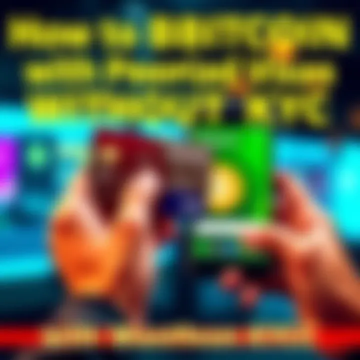 A person holding a prepaid Visa card in one hand and a smartphone displaying Bitcoin in the other hand, symbolizing the purchase of Bitcoin without KYC.