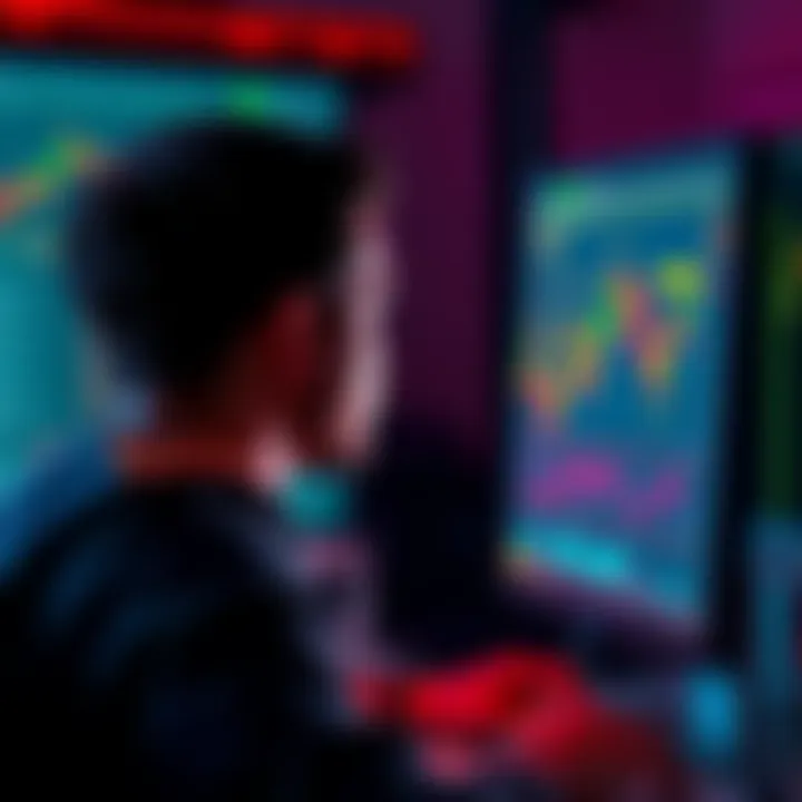 A person looking at a chart on a computer screen showing a drop in cryptocurrency prices, with a hopeful expression, symbolizing investment strategies during market dips.