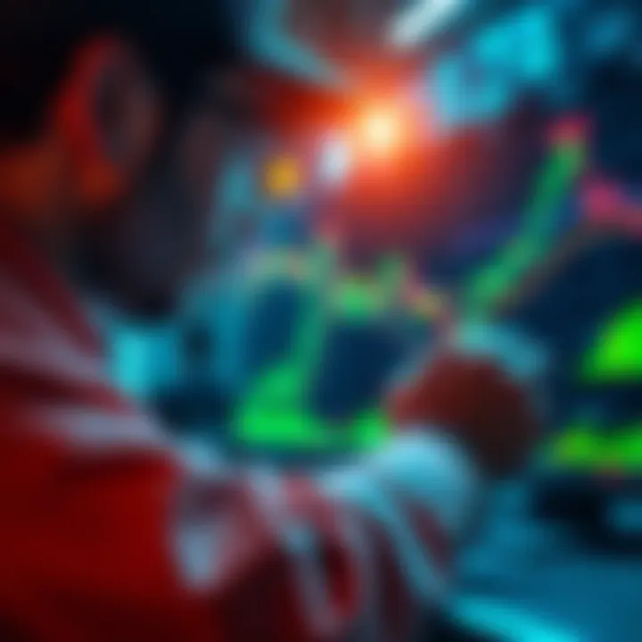 A person analyzing stock charts with a green upward trend, symbolizing buying opportunities during market dips.