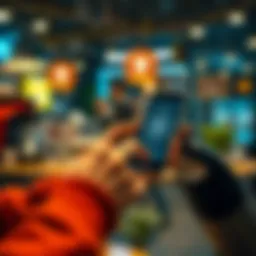 A person paying for coffee using a smartphone with a cryptocurrency wallet app open