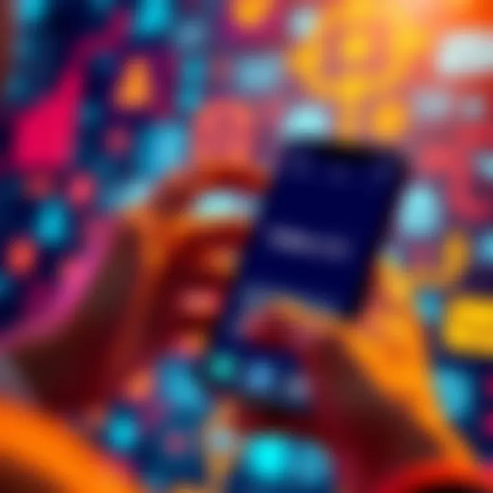 A person sending a direct message on their phone about buying verified Stake.US accounts, with a background of digital icons representing online communication.