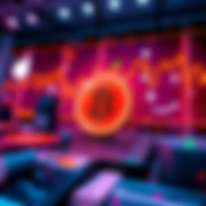 A digital representation of stock trading icons with USDT logo, featuring popular stocks like Apple, Tesla, and Amazon.