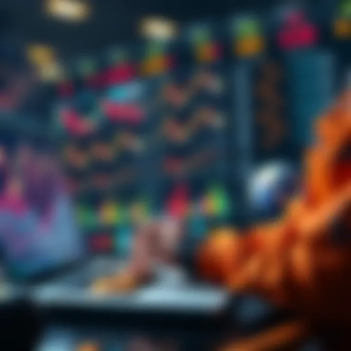 A person analyzing cryptocurrency charts and graphs on a laptop, considering the best price to sell their coins