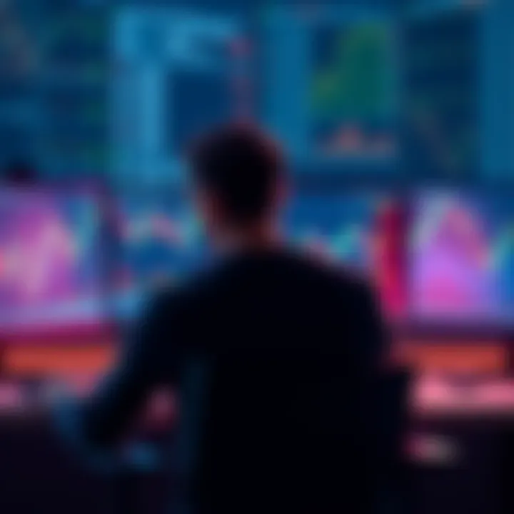 A calm person sitting at a desk, analyzing cryptocurrency charts on a computer screen, with a relaxed expression.