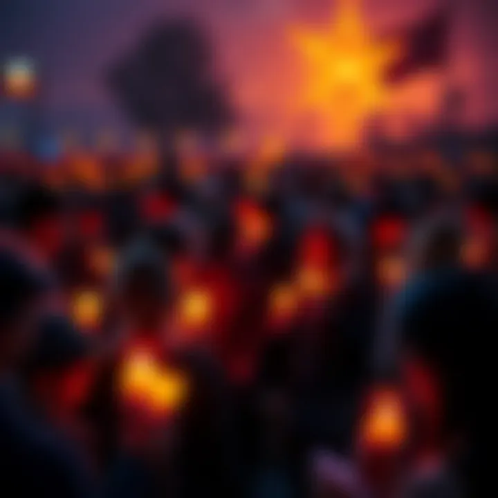 People holding candles in a somber gathering to remember those who have passed away