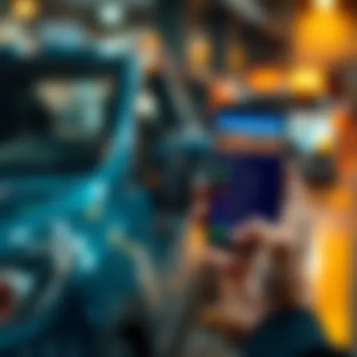 A person handing over car keys while holding a smartphone showing cryptocurrency wallet