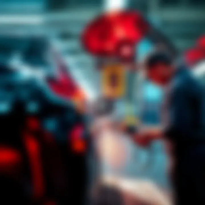 Mechanic checking emissions on a car in California