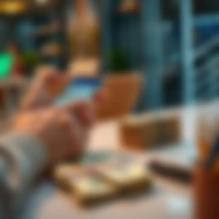 A person using the Revolut app to withdraw cash from cryptocurrency, showing a phone with the app interface and a stack of cash on a table