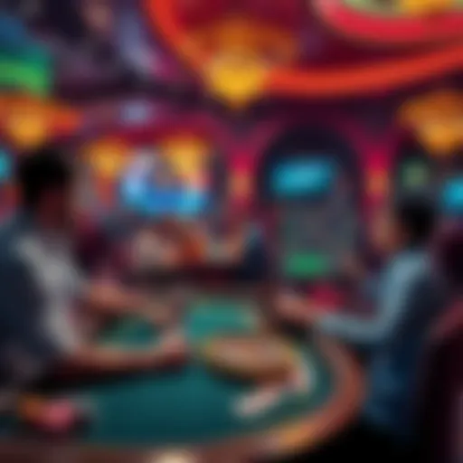 People enjoying games at a casino with chips and cards, contrasting with someone alone at a computer screen trading cryptocurrency