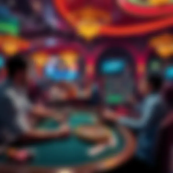 People enjoying games at a casino with chips and cards, contrasting with someone alone at a computer screen trading cryptocurrency