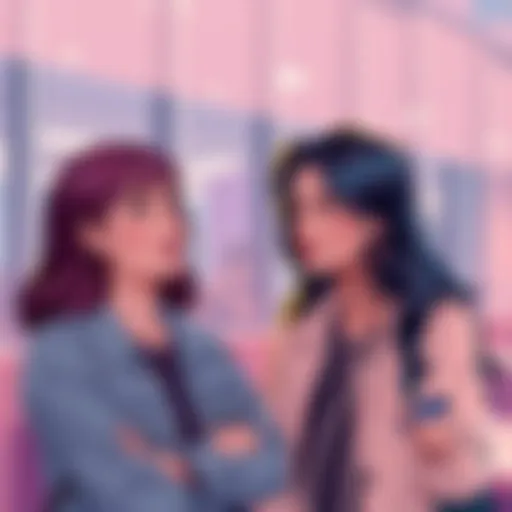 Two people having a casual conversation, one looking curious, in a modern setting.