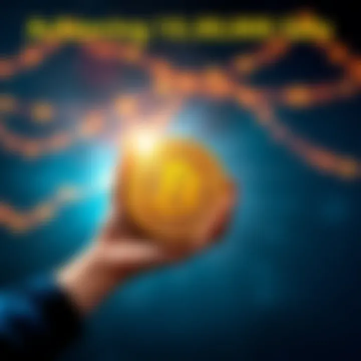 Celebrating Bitcoin Achievement A person holding a Bitcoin logo with excitement and gratitude after reaching a milestone of 100,000 sats.