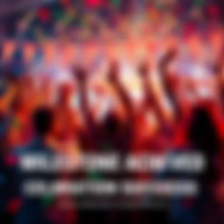 Celebrating Success Group of people cheering and celebrating a major achievement with confetti and banners