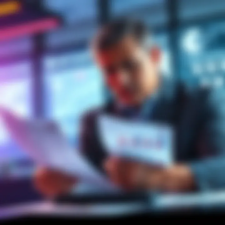 A serious investigation scene showing a CEO and CTO discussing documents about a Bitcoin theft case, looking worried and concerned.