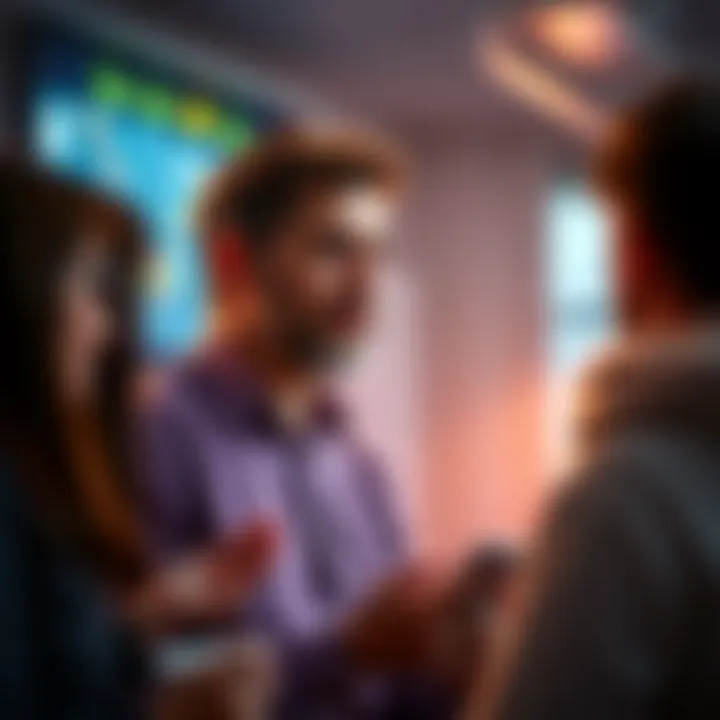 The CEO of Bitcoin speaks to a group of people, encouraging them to participate in the discussion about cryptocurrency.