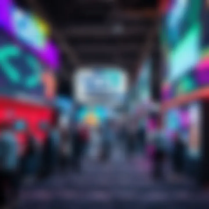 A vibrant display at CES 2025 featuring technologies focused on health and digital transactions, showcasing interactive booths with engaging presentations.