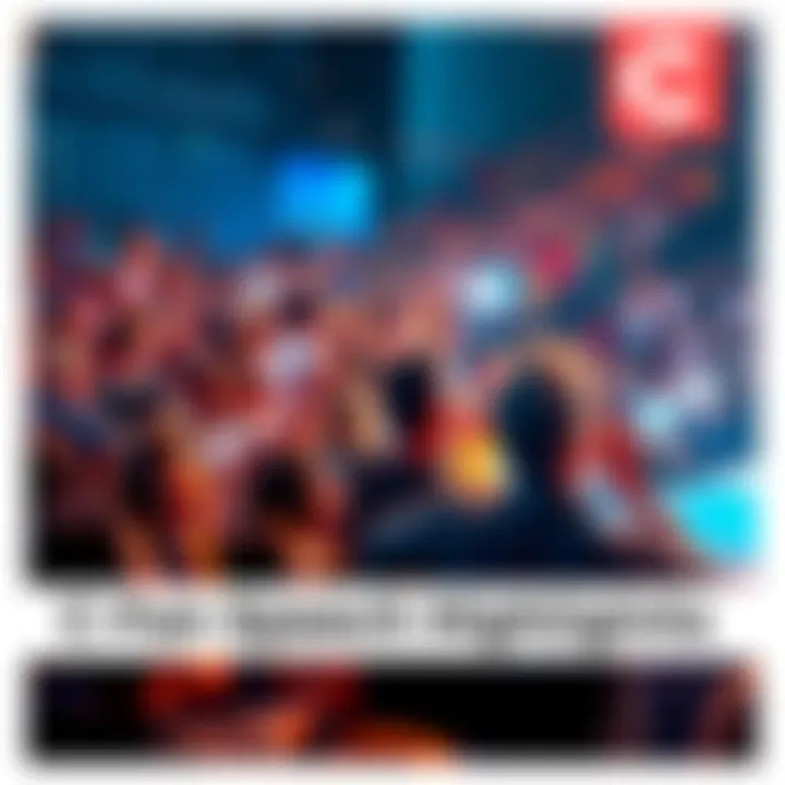 A crowd engaged while listening to the C-Fan speech, with a speaker on stage inspiring the audience, capturing their attention and reactions.