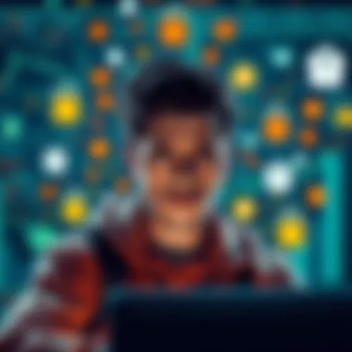 A confused person looking at cryptocurrency charts and jargon, overwhelmed by information, surrounded by security icons and symbols.