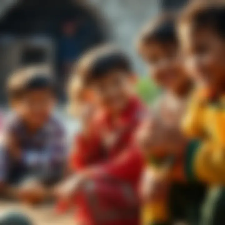 Children playing traditional games A group of children engaged in traditional games from around the world, showcasing different cultures and activities, with smiles and laughter.