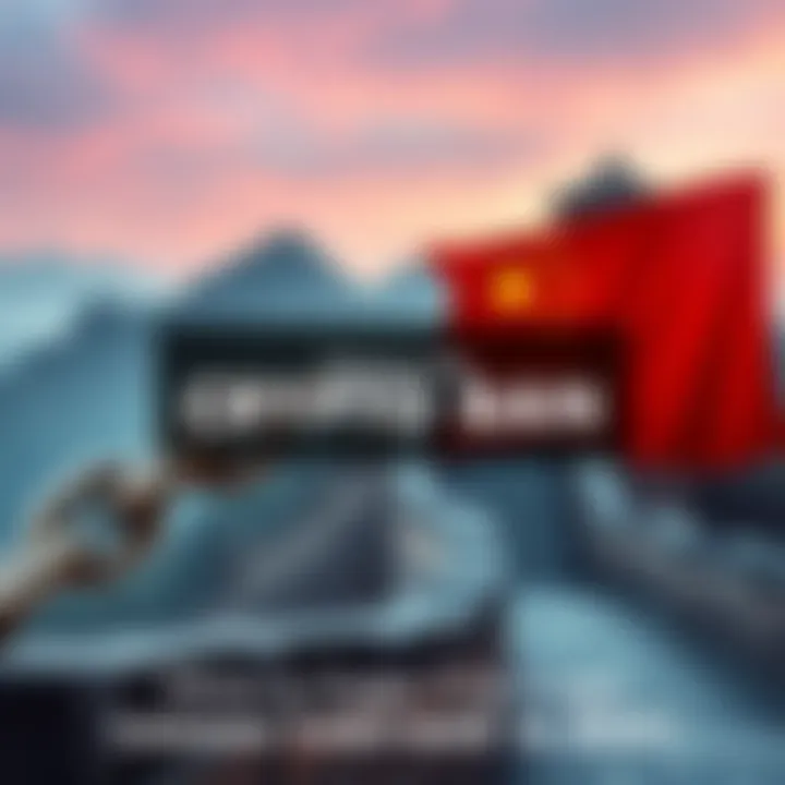 A digital graphic showing a broken chain symbolizing the disruption in cryptocurrency due to China's regulations, with a faded image of the Great Wall of China in the background.