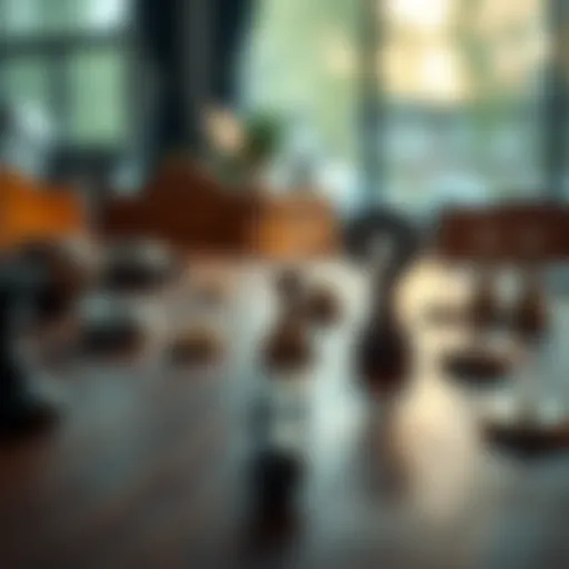 A close-up of various objects symbolizing choices, like a fork in the road and question marks, displayed on a table.