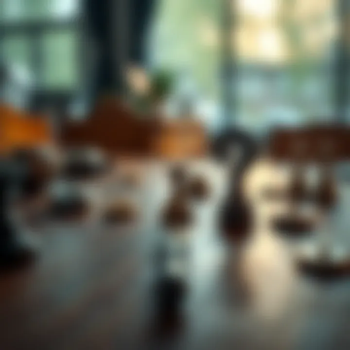 A close-up of various objects symbolizing choices, like a fork in the road and question marks, displayed on a table.