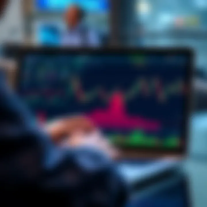 A person analyzing options for different cryptocurrency exchanges on a laptop screen with charts and graphs visible.