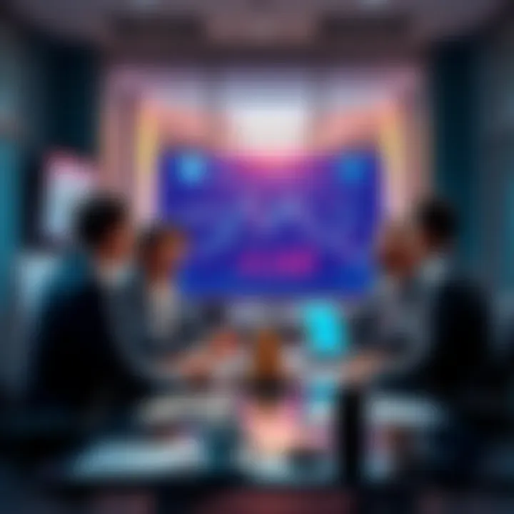 Clarity Act on Cryptocurrency A group of professionals discussing cryptocurrency regulations in a modern office setting, with charts and screens displaying digital currency graphs