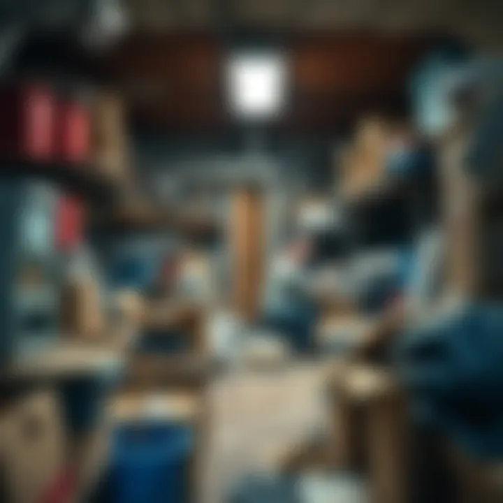 Person sorting through boxes in a messy basement filled with old items and memories