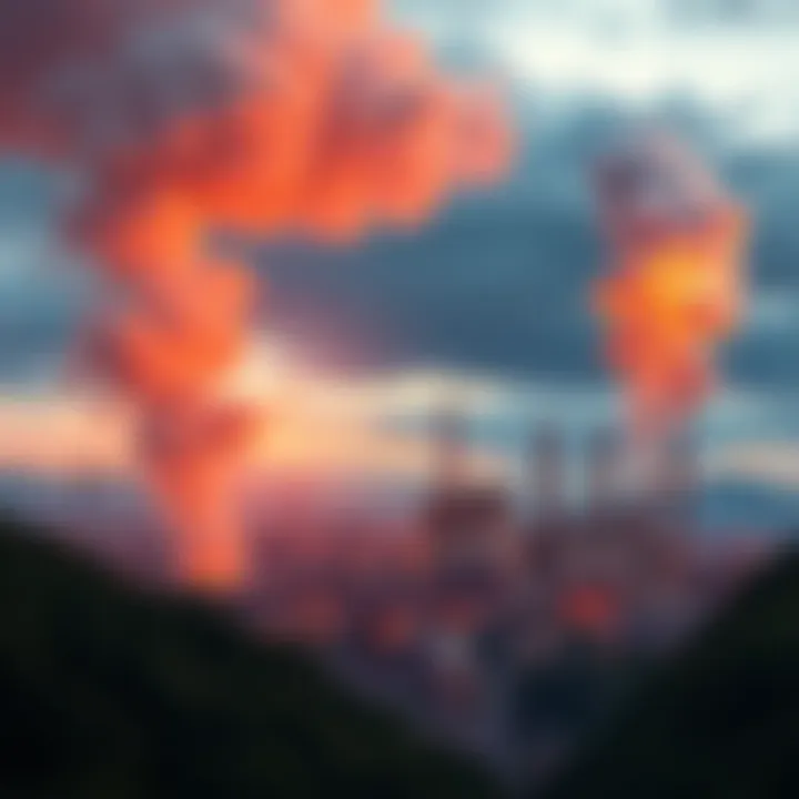 Climate Change and Capitalism A graphic showing nature and industrial buildings, symbolizing the conflict between environmental concerns and capitalism.