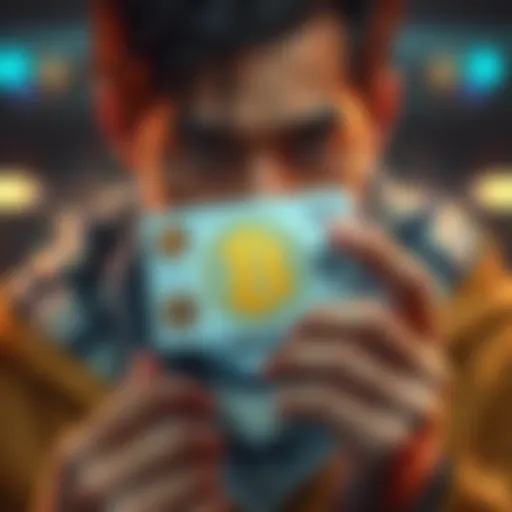 A person examining a Coin Cold Card, looking concerned about missing Bitcoin