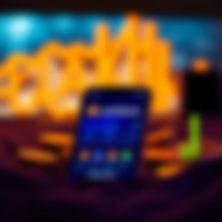 A smartphone displaying the Coinbase app with a rising graph and retail investor icons