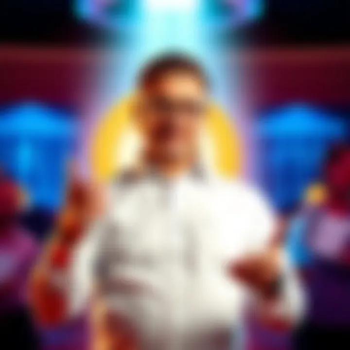 A confident CEO of Coinbase presenting a new crypto super app concept with banking elements in the background