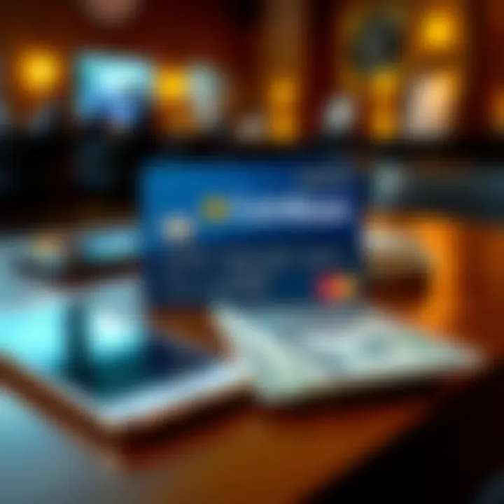 A CoinBase Credit Card displayed on a wooden table with a smartphone and some cash nearby